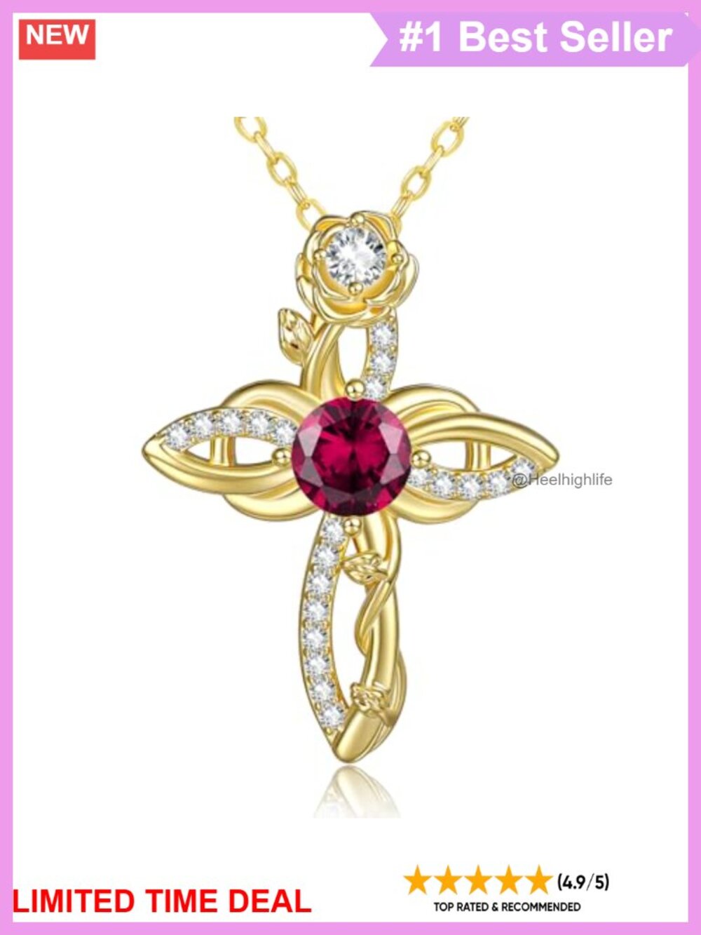 14K Gold Plated Cross Infinity Birthstone Pendant Necklace Women